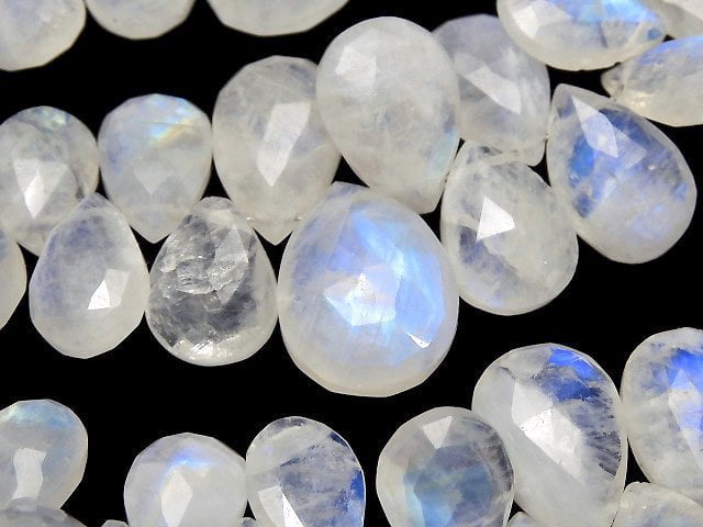 Faceted Briolette, Pear Shape, Rainbow Moonstone Gemstone Beads