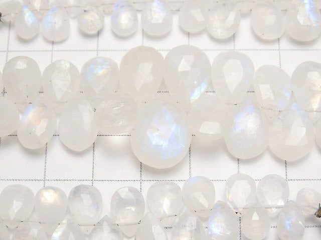 [Video] High Quality Rainbow Moonstone AA++ Pear shape Faceted Briolette 1strand beads (aprx.7inch / 17cm)