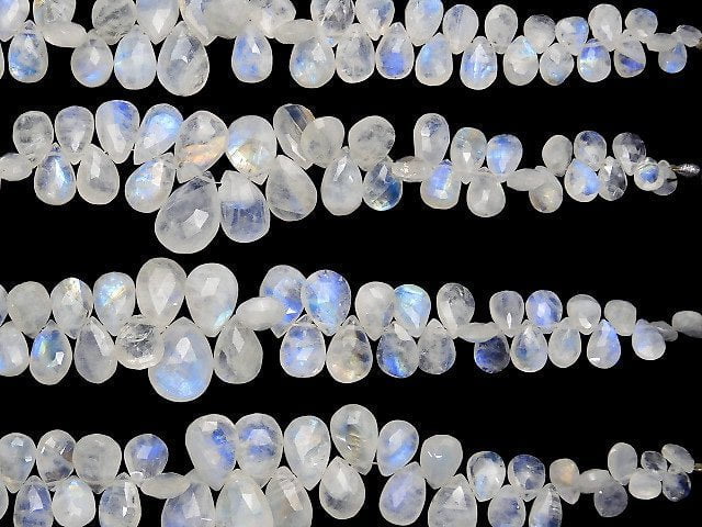 [Video] High Quality Rainbow Moonstone AA++ Pear shape Faceted Briolette 1strand beads (aprx.7inch / 17cm)