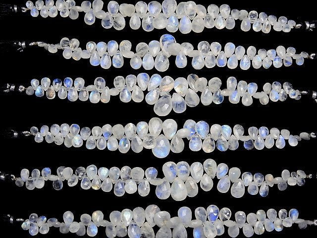 [Video] High Quality Rainbow Moonstone AA++ Pear shape Faceted Briolette 1strand beads (aprx.7inch / 17cm)