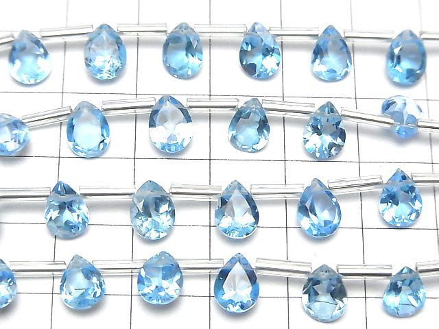 [Video] High Quality Swiss Blue Topaz AAA Pear shape Faceted 8x6mm half or 1strand (8pcs )
