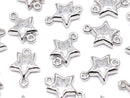 Metal Star Both Side Charms, Silver Color (with CZ), 5 Pieces
