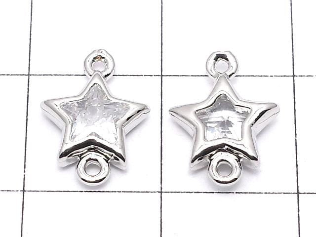 Metal Star Both Side Charms, Silver Color (with CZ), 5 Pieces