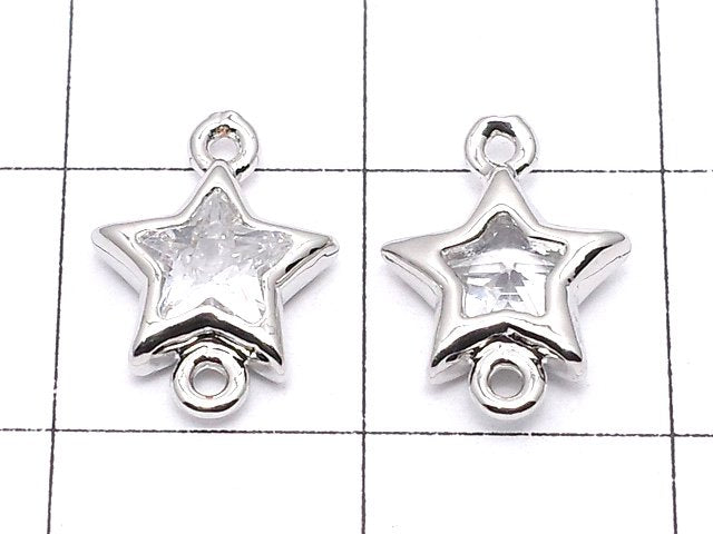 Metal Parts Star Both Side Charm Silver Color (with CZ) 3pcs