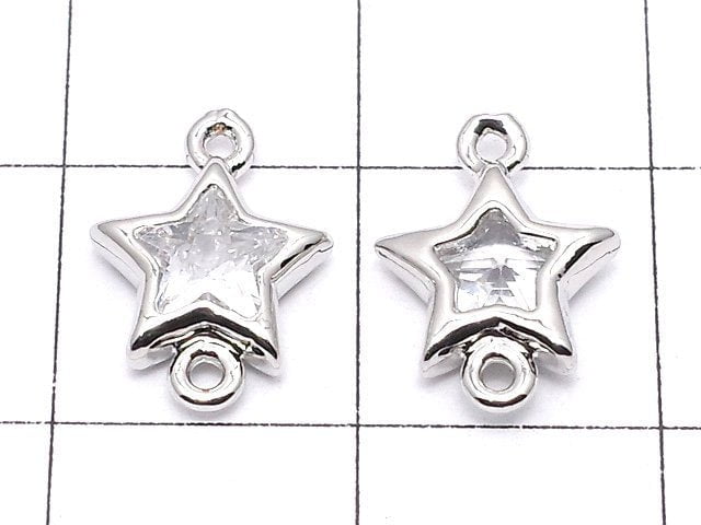 Metal Parts Star Both Side Charm Silver Color (with CZ) 3pcs