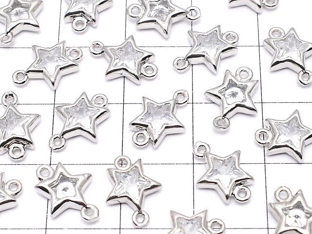 Metal Parts Star Both Side Charm Silver Color (with CZ) 3pcs