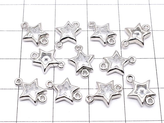 Metal Parts Star Both Side Charm Silver Color (with CZ) 3pcs