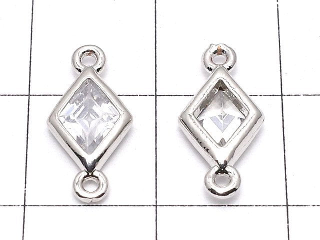 Metal parts Diamond Both Side charm silver color (with CZ) 5pcs