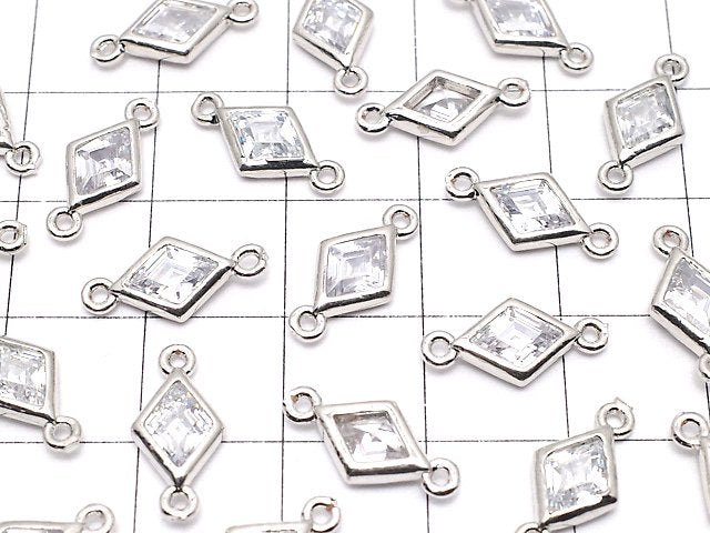 Metal parts Diamond Both Side charm silver color (with CZ) 5pcs