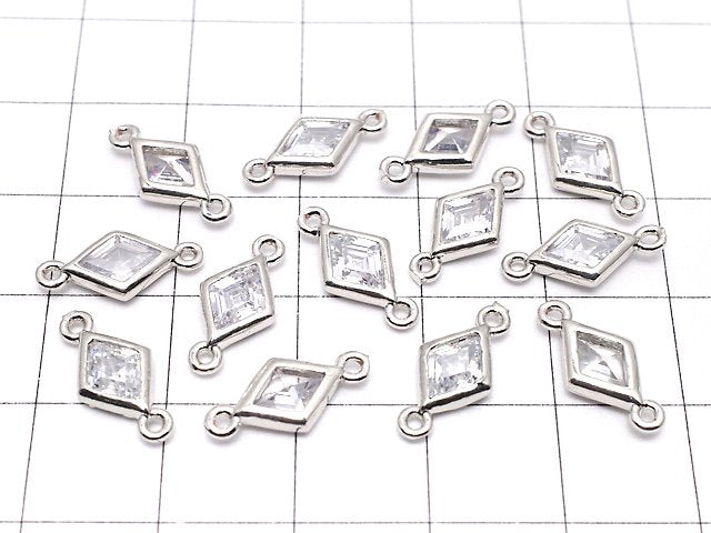 Metal parts Diamond Both Side charm silver color (with CZ) 5pcs