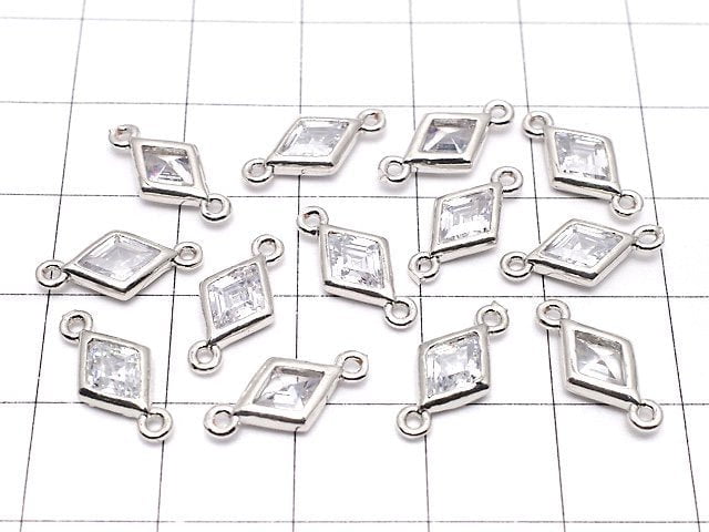 Metal parts Diamond Both Side charm silver color (with CZ) 5pcs