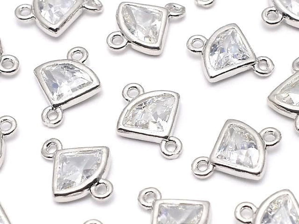 Metal parts fan-shaped Both Side charms Silver color (with CZ) 5pcs