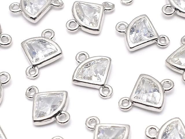 Metal parts fan-shaped Both Side charms Silver color (with CZ) 5pcs