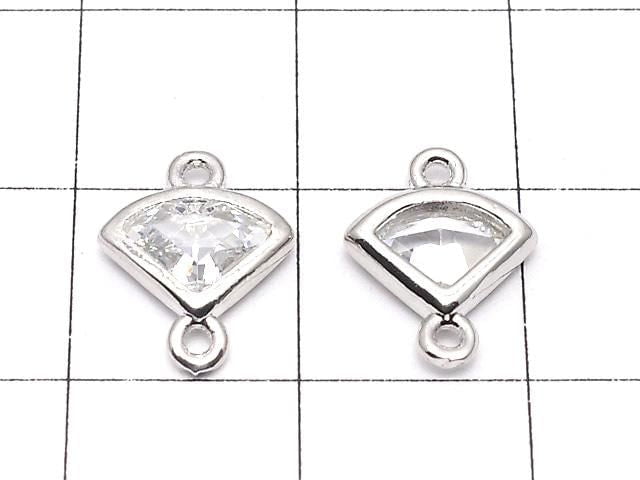 Metal parts fan-shaped Both Side charms Silver color (with CZ) 5pcs