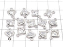 Metal parts fan-shaped Both Side charms Silver color (with CZ) 5pcs