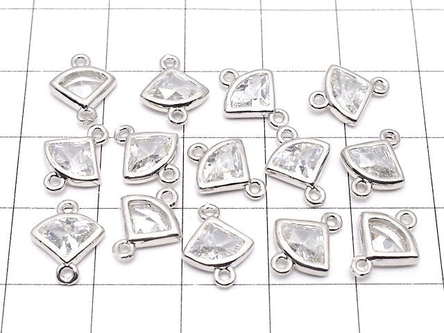 Metal Parts Fan Both Side Charm Silver Color (with CZ) 5pcs