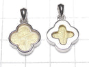 Meteorite (Muonionalusta) Clover Pendant 14 x 14 x 4 mm Yellow Gold Silver 925
