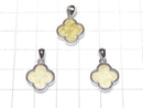Meteorite (Muonionalusta) Clover Pendant 14 x 14 x 4 mm Yellow Gold Silver 925