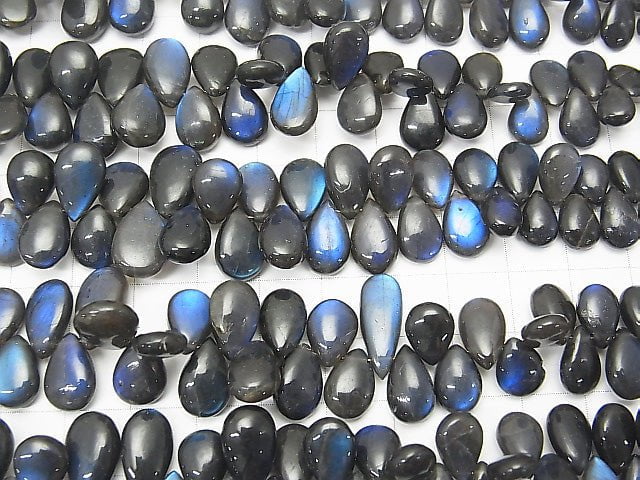 [Video] High Quality Black Labradorite AAA Pear shape (Smooth) half or 1strand beads (aprx.7inch / 18 cm)