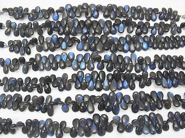 [Video] High Quality Black Labradorite AAA Pear shape (Smooth) half or 1strand beads (aprx.7inch / 18 cm)