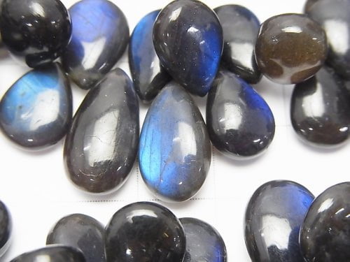 [Video] High Quality Black Labradorite AAA Pear shape (Smooth) half or 1strand beads (aprx.7inch / 18 cm)