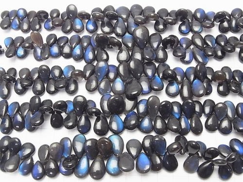 [Video] High Quality Black Labradorite AAA Pear shape (Smooth) half or 1strand beads (aprx.7inch / 18 cm)