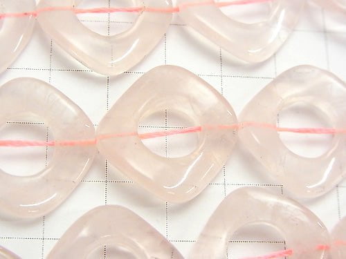 Rose Quartz AA ++ Twist Diamond (Donut) 23 x 23 x 3 mm half or 1 strand beads (aprx.15 inch / 36 cm)