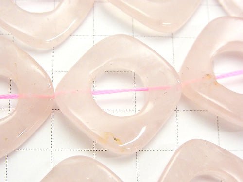 Rose Quartz AA ++ Twist Diamond (Donut) 28 x 28 x 4 mm half or 1 strand beads (aprx. 14 inch / 34 cm)