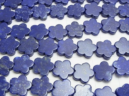 Lapislazuli AA ++ Flower motif 17 x 17 x 3 mm half or 1 strand beads (aprx.15 inch / 37 cm)