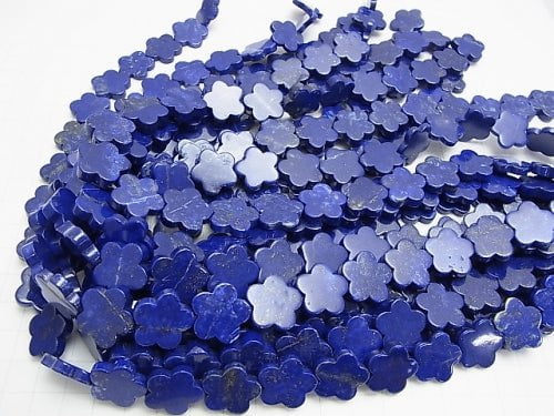 Lapislazuli AA ++ Flower motif 17 x 17 x 3 mm half or 1 strand beads (aprx.15 inch / 37 cm)