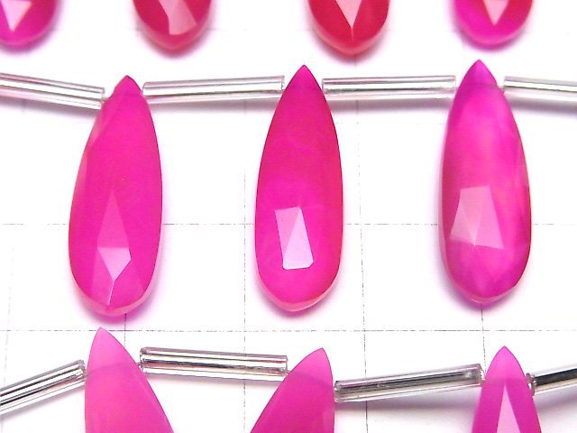 [Video]High Quality Fuchsia Pink Chalcedony AAA Pear Shape Faceted Briolette 24x8mm half or 1strand (8pcs)