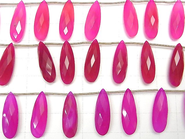 [Video]High Quality Fuchsia Pink Chalcedony AAA Pear shape Faceted Briolette 24x8mm half or 1strand (8pcs )