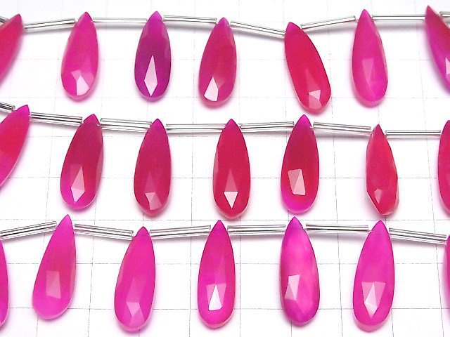 [Video]High Quality Fuchsia Pink Chalcedony AAA Pear Shape Faceted Briolette 24x8mm half or 1strand (8pcs)