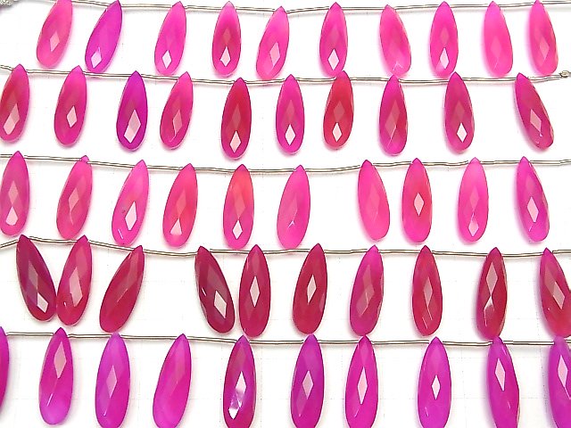 [Video]High Quality Fuchsia Pink Chalcedony AAA Pear shape Faceted Briolette 24x8mm half or 1strand (8pcs )