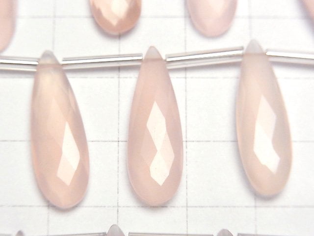 [Video]High Quality Pink Color Chalcedony AAA Pear shape Faceted Briolette 25x8mm half or 1strand (8pcs )