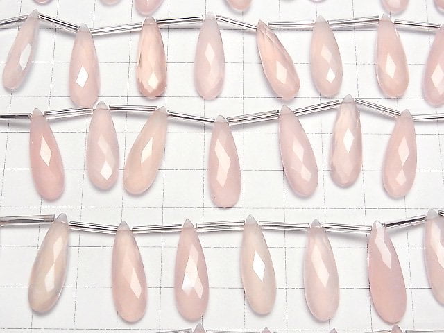 [Video]High Quality Pink Color Chalcedony AAA Pear shape Faceted Briolette 25x8mm half or 1strand (8pcs )