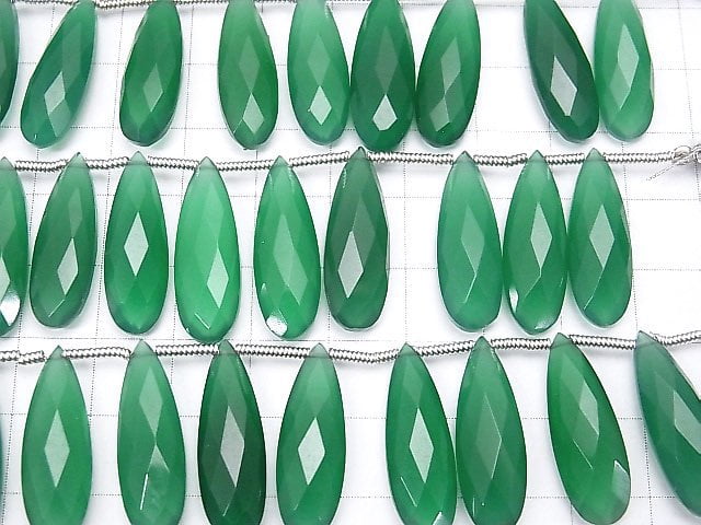 [Video]High Quality Green Onyx AAA Pear shape Faceted Briolette 24x8mm half or 1strand (8pcs )