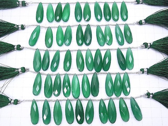 [Video]High Quality Green Onyx AAA Pear shape Faceted Briolette 24x8mm half or 1strand (8pcs )