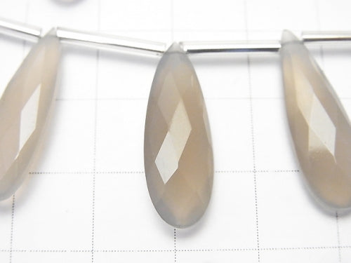 [Video] High Quality Gray Onyx AAA Pear shape Faceted Briolette 24 x 8 mm half or 1 strand (10 pcs)