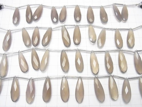 [Video] High Quality Gray Onyx AAA Pear shape Faceted Briolette 24 x 8 mm half or 1 strand (10 pcs)
