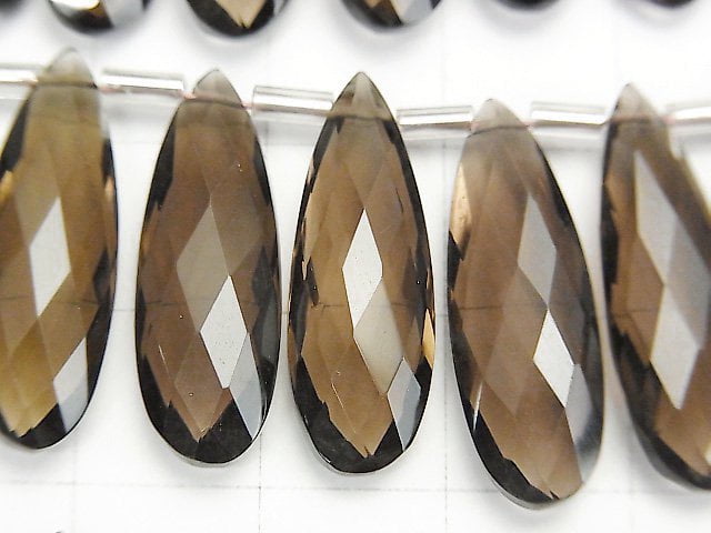 [Video]High Quality Smoky Quartz AAA Pear shape Faceted Briolette 24x8mm half or 1strand (8pcs )