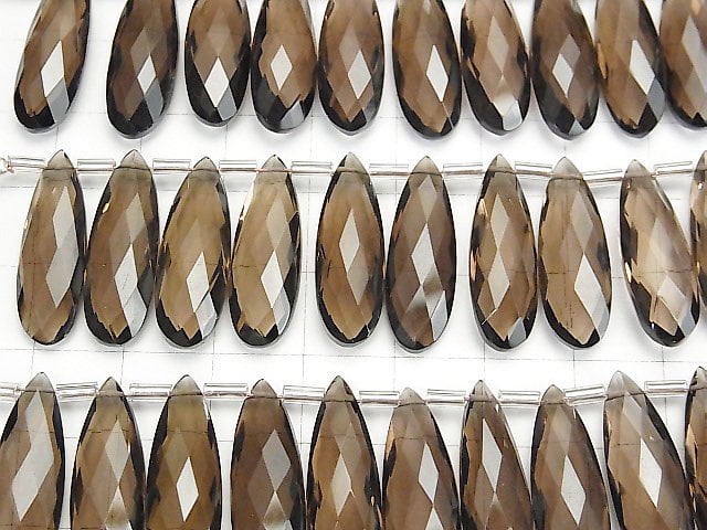 [Video]High Quality Smoky Quartz AAA Pear shape Faceted Briolette 24x8mm half or 1strand (8pcs )