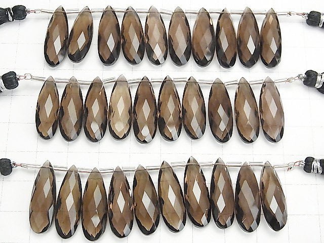 [Video]High Quality Smoky Quartz AAA Pear shape Faceted Briolette 24x8mm half or 1strand (8pcs )