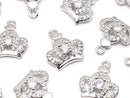 Metal Crown Charm, 14x12x4mm, Silver (with CZ), 2 pieces