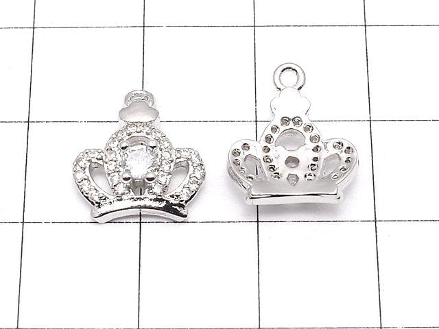 Metal Parts Crown Charm 14x12x4mm Silver Color (with CZ) 2pcs