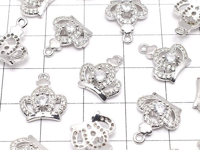 Metal Parts Crown Charm 14x12x4mm Silver Color (with CZ) 2pcs