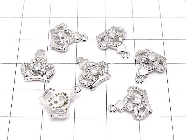 Metal Parts Crown Charm 14x12x4mm Silver Color (with CZ) 2pcs