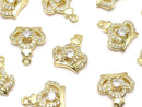 Metal Crown Charm, 14x12x4mm, Gold (with CZ), 2 pieces