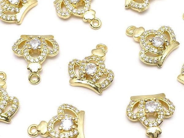 Metal Crown Charm, 14x12x4mm, Gold (with CZ), 2 pieces