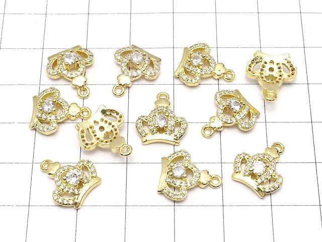 Metal Crown Charm, 14x12x4mm, Gold (with CZ), 2 pieces